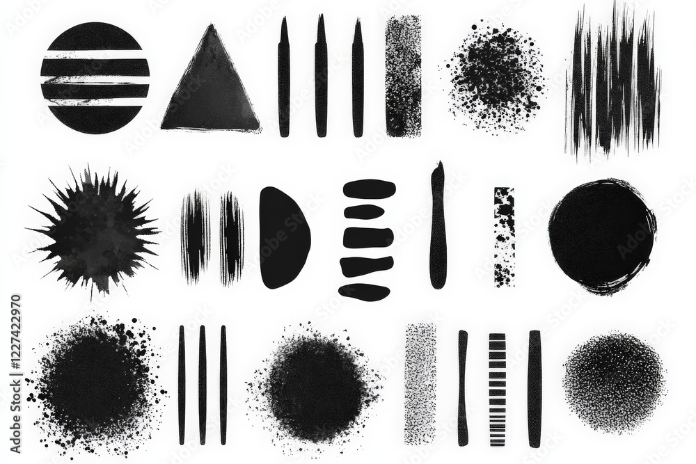 Aufkleber Black abstract shapes and patterns displayed on a white background for artistic inspiration and design ideas