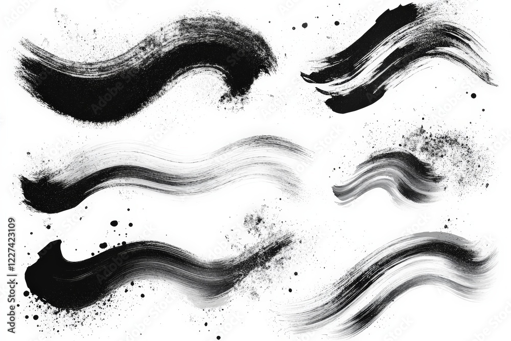 Poster brush strokes in black and white showcasing artistic expression and creativity on a simple backgroun