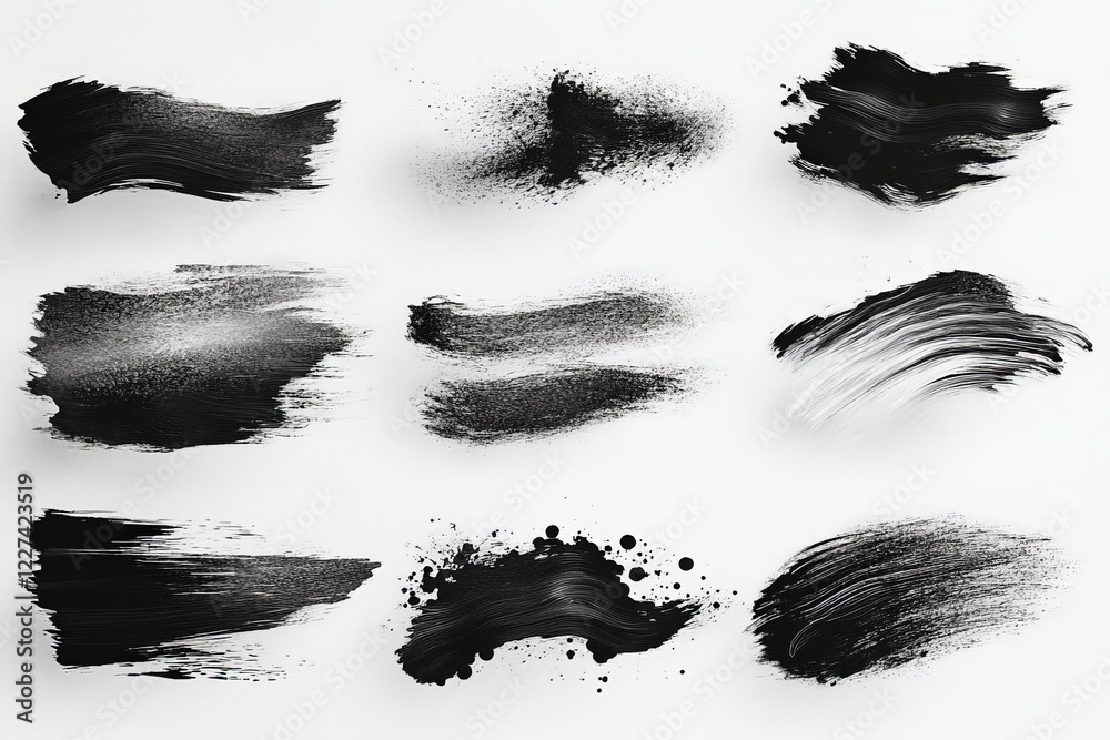 Poster abstract black brush strokes on white background for creative design and art projects