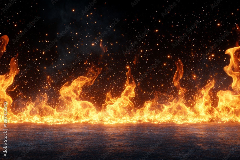 Poster bright orange flames dance against a dark backdrop, creating a mesmerizing display of fire and spark