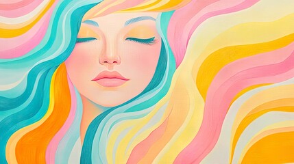 Colorful abstract portrait of a young female with vibrant multicolored hair