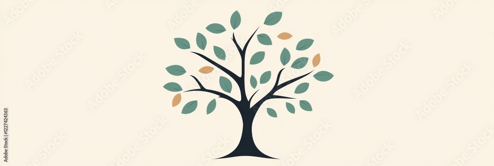 Poster tree icon featuring branches and leaves in a minimalist style on a light background. generative ai