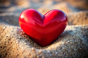 Fototapeta premium Shiny Red Heart on Sand valentine's day
