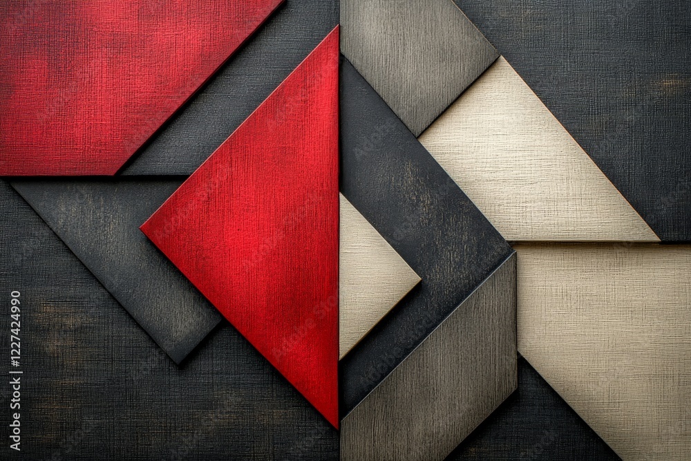 Aufkleber Colorful geometric shapes create a modern artistic display with contrasting textures and patterns on a dark background