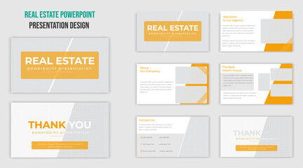 Powerpoint presentation templates set for business and real estate. Use for keynote presentation, brochure design, website slider, landing page, annual report, company profile, social media banner