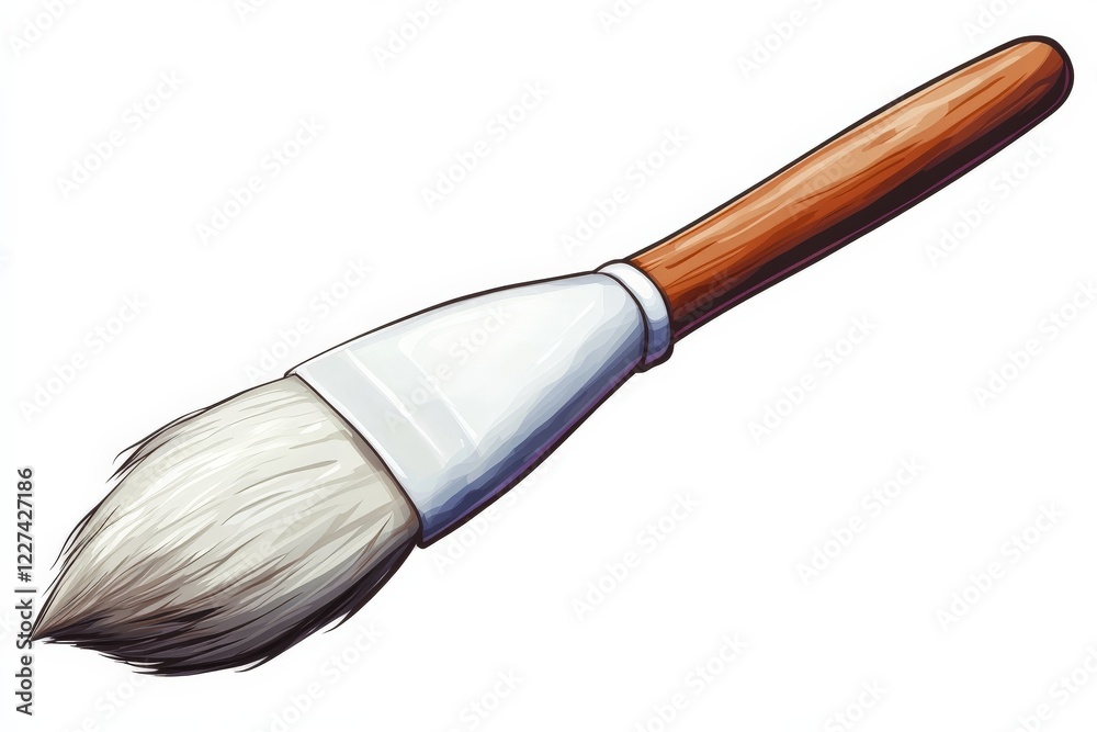 Poster Artistic brush with a wooden handle and soft bristles for painting details or creating textures in various artistic projects