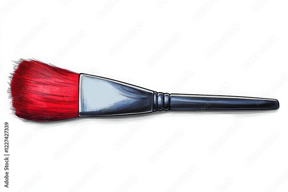 Poster bright red brush with soft bristles for artistic applications in creative projects