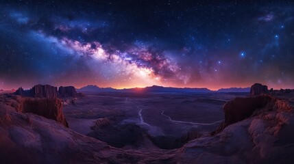 Fototapeta premium Milky Way Galaxy Over Desert Landscape at Night
