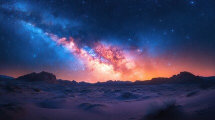 Naklejka premium Milky Way Galaxy over Desert Landscape