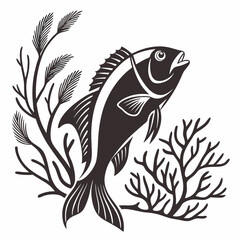 Creative animal icon Fish with Coral Fins 
vector illustration