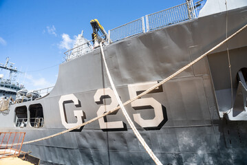 View of parts of the Bahia ship open for visits in the port of the city of Salvador, Brazil.