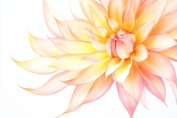 Peach Dahlia Bloom Close-up, White Background, Floral Design