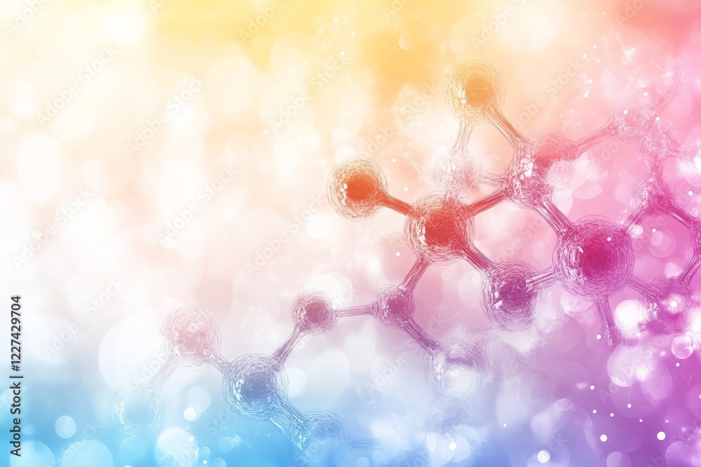Poster Colorful molecular structure with abstract background in vibrant hues and blurred lights