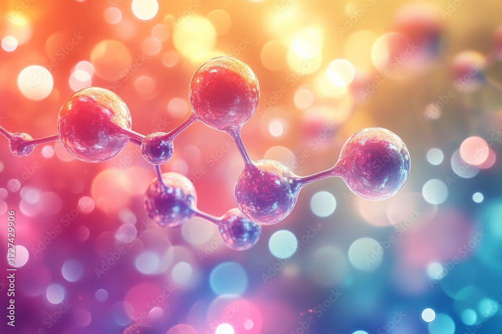 Aufkleber Molecule structure surrounded by colorful bokeh lights in a vibrant and dynamic setting