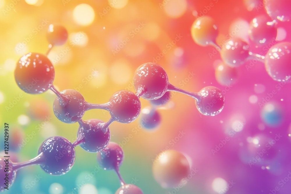 Poster colorful molecular structure against a vibrant gradient background representing scientific explorati