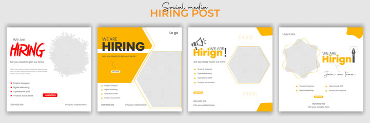 We are hiring job vacancy social media post banner design template with red color. We are hiring job vacancy square web banner design. Employee vacancy announcement. Illustration isolated