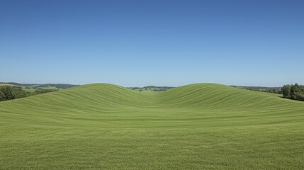 Rolling green hills under a clear blue sky; idyllic landscape for travel brochures