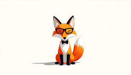 Obraz premium Stylized fox wearing glasses and bow tie on plain background