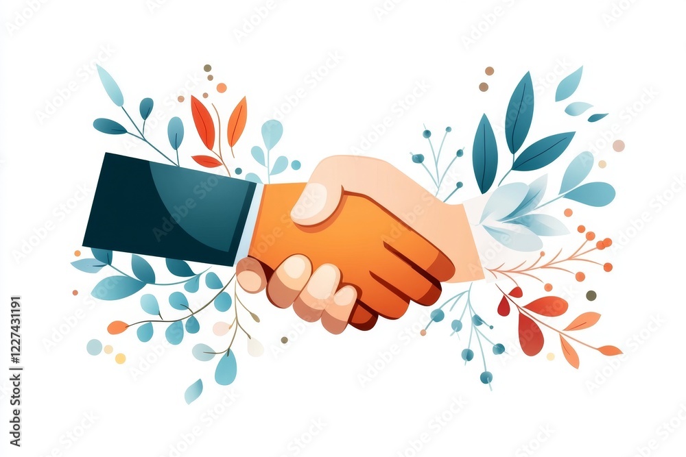 Fototapete a flat design of a handshake between a consultant and a client, with bold, clean lines and a muted c