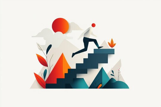 A flat icon-style depiction of a stumbling figure on a staircase, using clean lines and muted tones to convey a setback