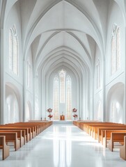 Empty church with pews