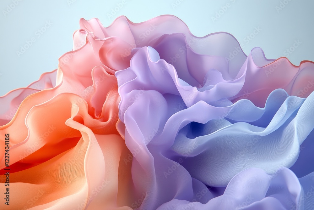 Poster colorful silk fabric draped in fluid waves creating a soft and elegant texture