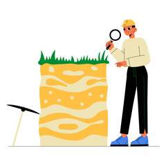 Male Geologist Studying Soil Layers In Flat Vector Illustration Symbolizing Earth Science, Geology Research, And Environmental Studies, Isolated On White Background