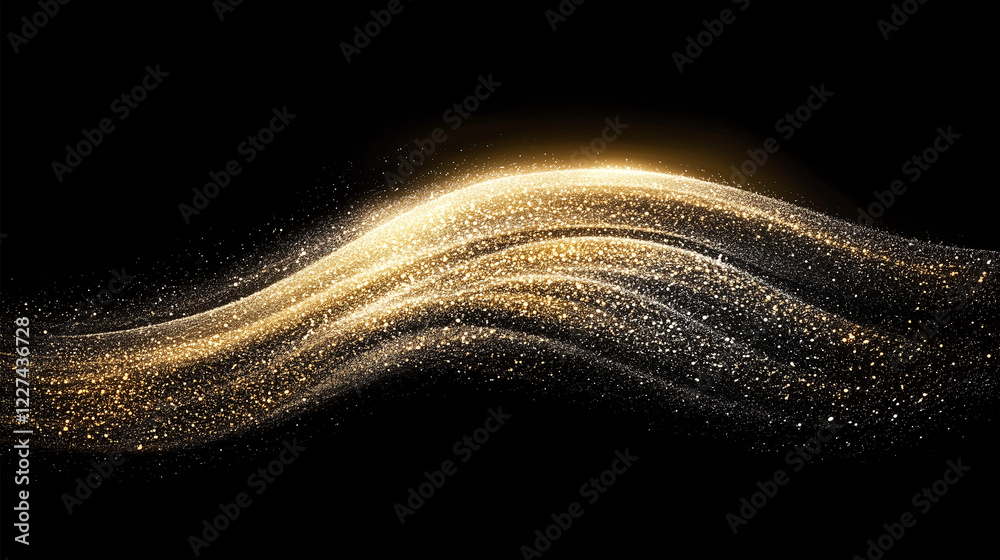 Poster elegant abstract golden wave composed of shimmering particles on a black background. luxurious dynam