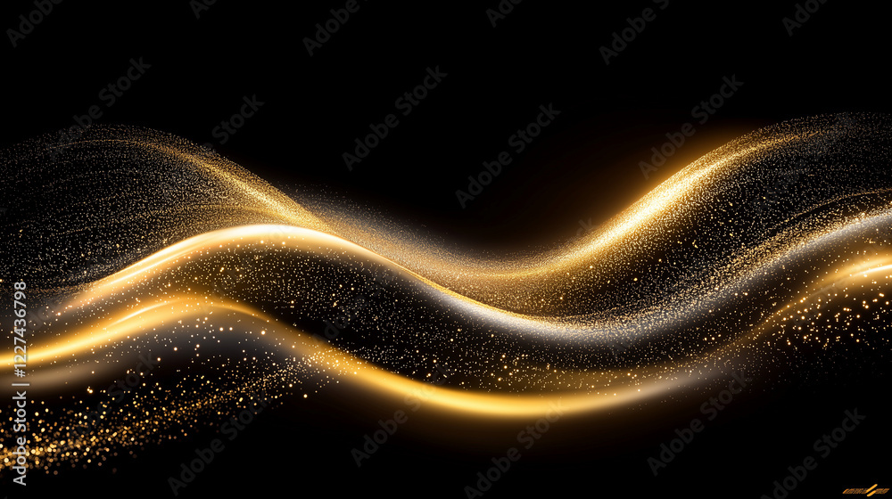 Poster elegant abstract golden wave composed of shimmering particles on a black background. luxurious dynam