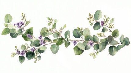 Obraz premium Eucalyptus Branch with Purple Flowers