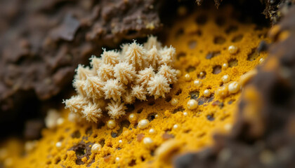 close up of mold spores on organic material