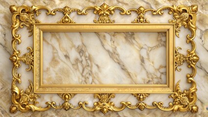 Obraz premium Elegant golden frame on a marble background with intricate patterns and designs, antique, decorative