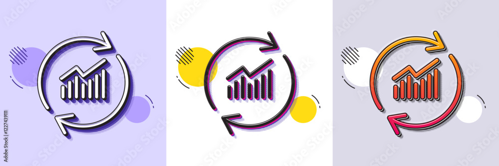 Poster chart line icon. halftone dotted pattern. gradient icon with grain shadow. update report graph or sa