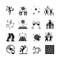 icin set, Dance music. DJ music. Dance. Stock vector illustration.