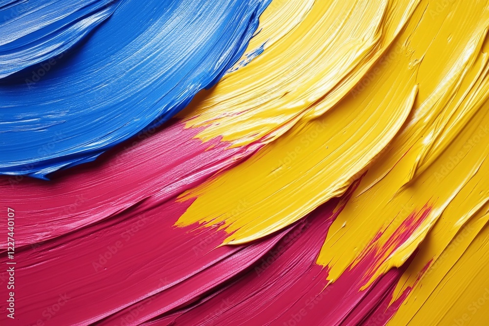 Poster Bright and vibrant colors blend together in an artistic swirl of paint across a textured surface