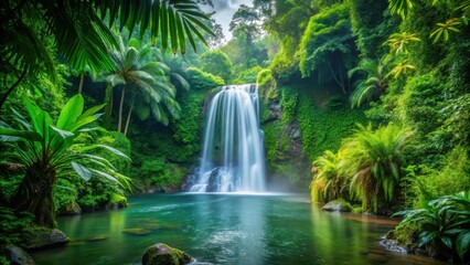 Fototapeta premium waterfall in dense jungle foliage, waterfall, lush, waterfall, lush, serene