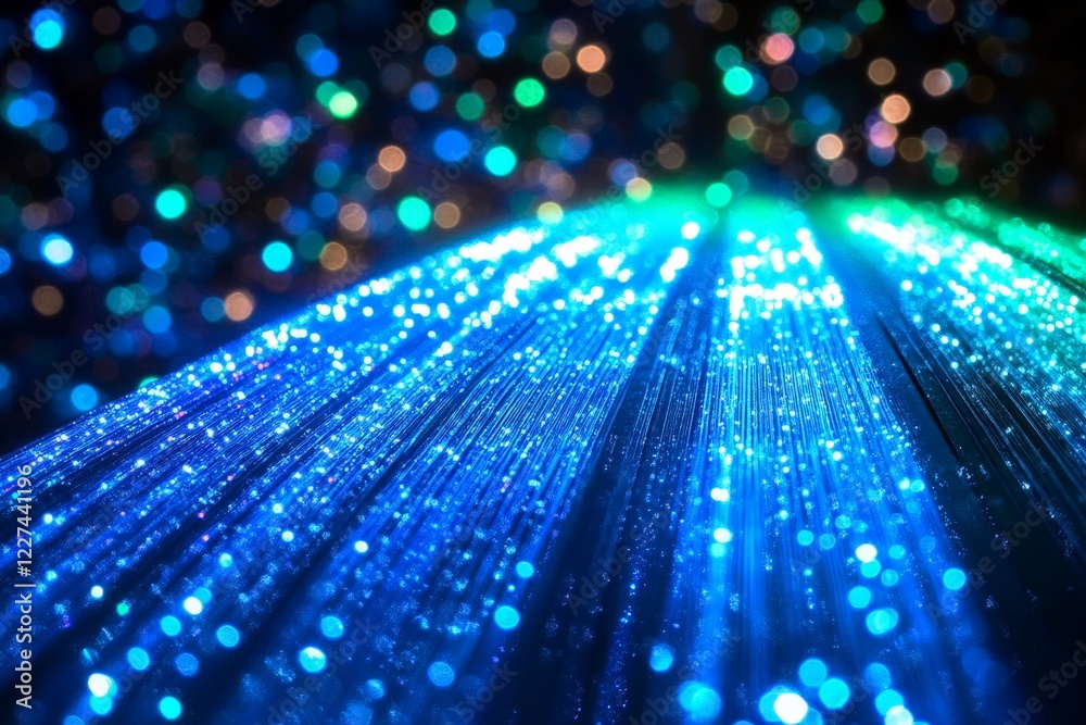 Fototapete Colorful blue light beams create a mesmerizing display of bokeh effects in a dark setting