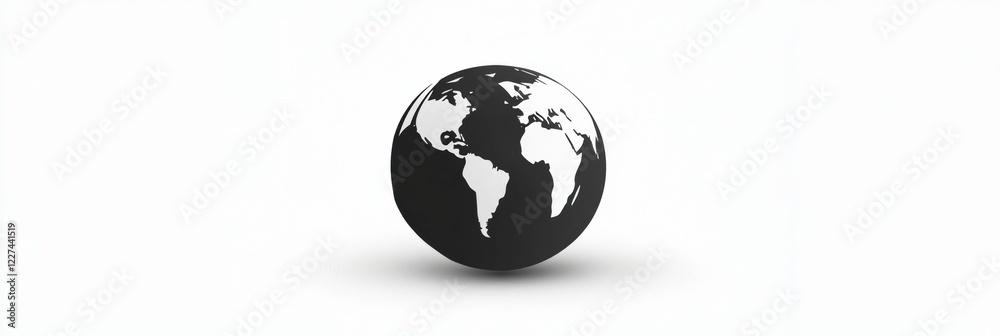 Poster black and white globe illustrating continents against a minimalist background in a modern artistic s