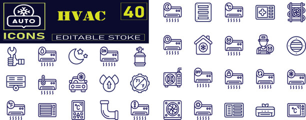 Set of 40 outline icons related to hvac.	
