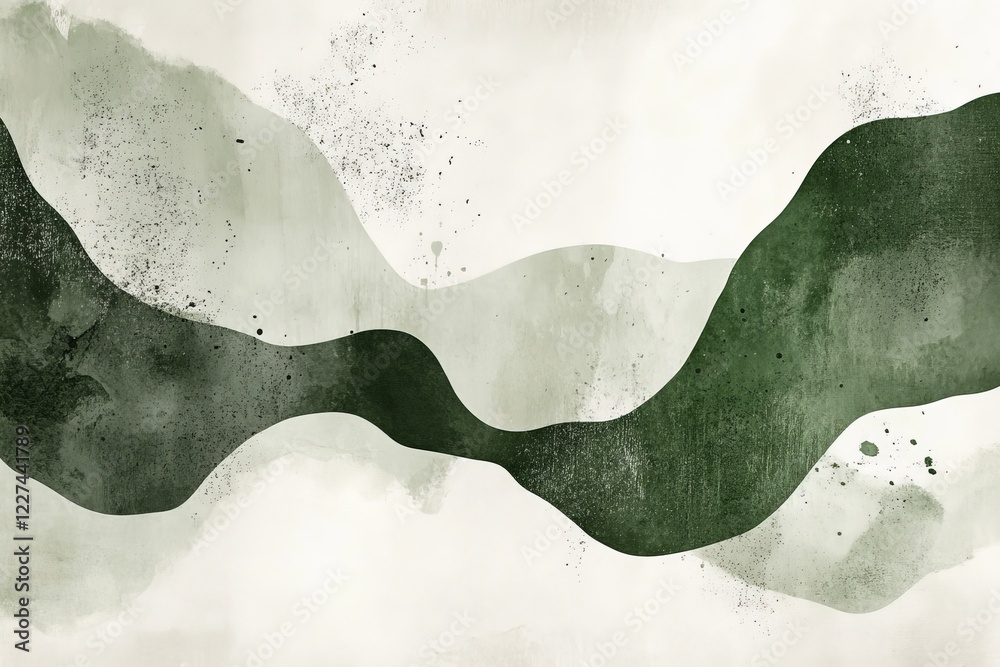 Poster abstract green waves create a serene and calming atmosphere in a contemporary art piece