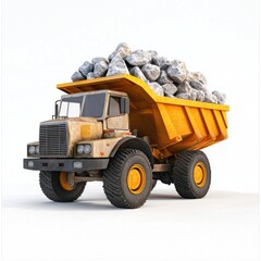 Obraz premium Dump Truck filled with stones isolated on white background. Dump Truck with stones. Heavy Machinery. Construction Vehicle loaded with stones. Dump Truck Design Element. Stone-filled Dump Truck.