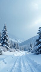 Fototapeta premium Heavy snowfall obscures rolling hills under a grey sky , landscape, january