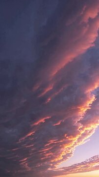 Stunning cloudscape with soft pink clouds illuminated by the warm glow of a sunset, creating a serene and peaceful atmosphere as the sky transitions to twilight hues.
