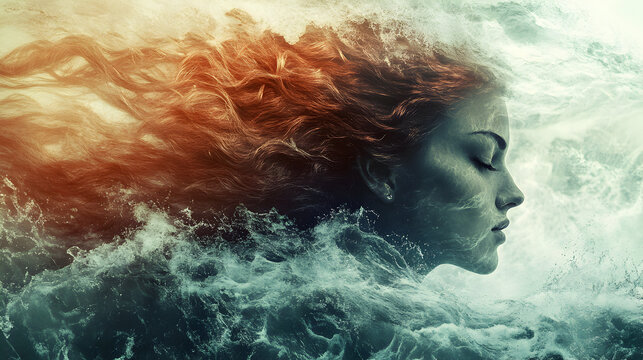 blend of a woman’s face and the golden hues of autumn leaves, embodying change, nostalgia, and the beauty of seasonal transformation 