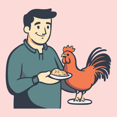 male farmer with feeding hen vector illustration