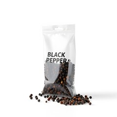 3D Realistic Black Pepper Package on White Background