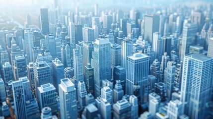 Aerial view of a bustling urban skyline showcasing skyscrapers and city life