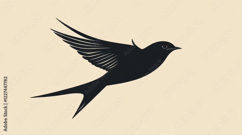 Fototapete silhouette of a flying bird displaying graceful wings in a minimalist design on a light background. 