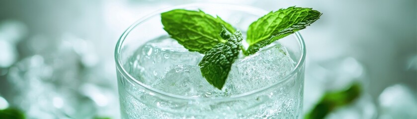 A refreshing mint drink served in a cool glass with ice and mint leaves.