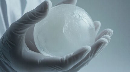 A scientist holds a translucent globe, symbolizing global research and innovation.